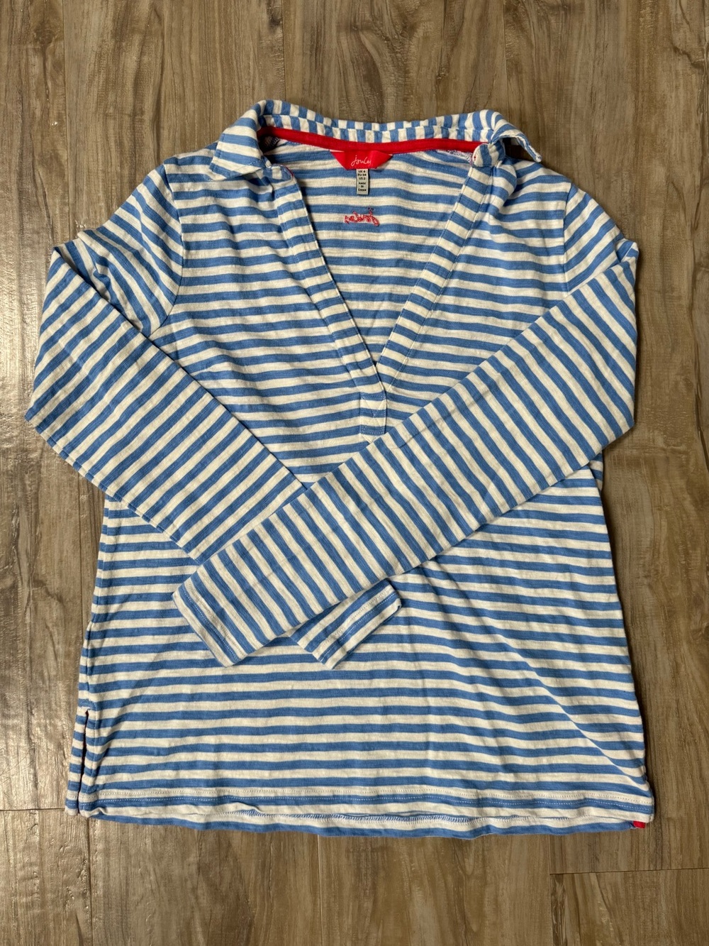 Joules Blue and White Striped V-Neck Collared Top